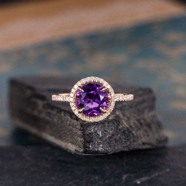 Amethyst Halo Ring