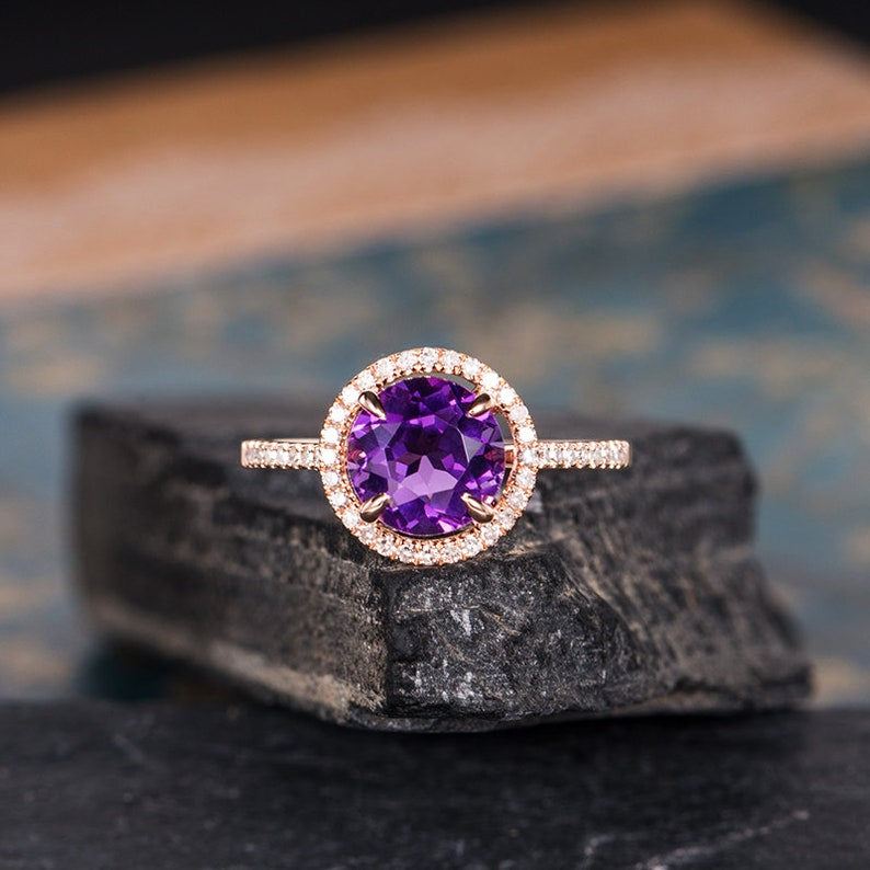 Amethyst Halo Ring