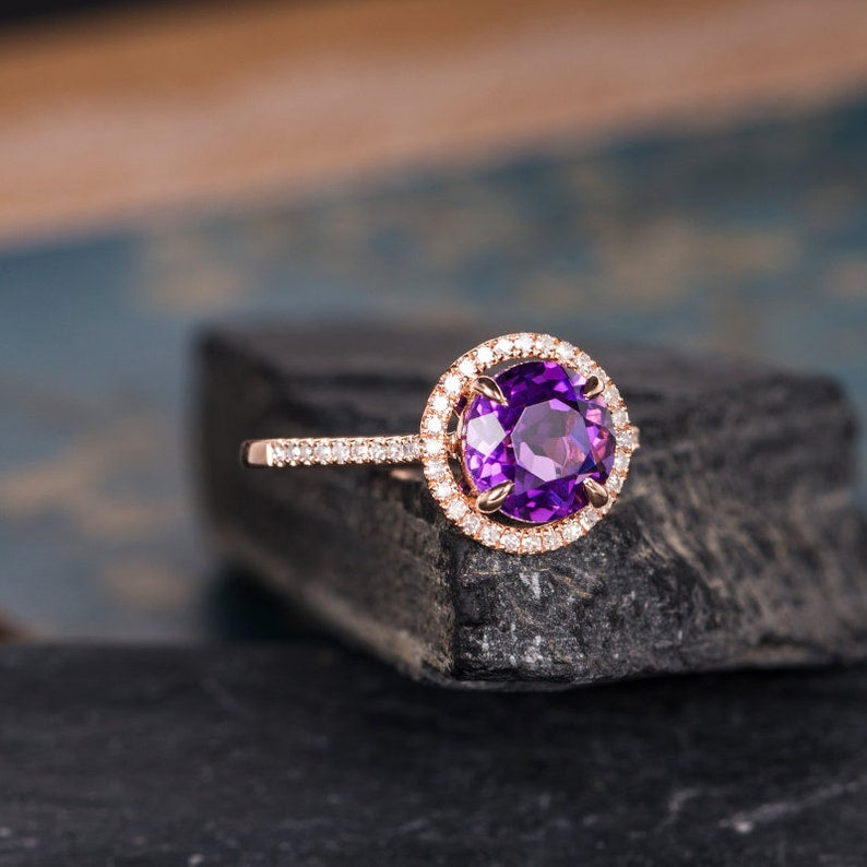 Amethyst Halo Ring
