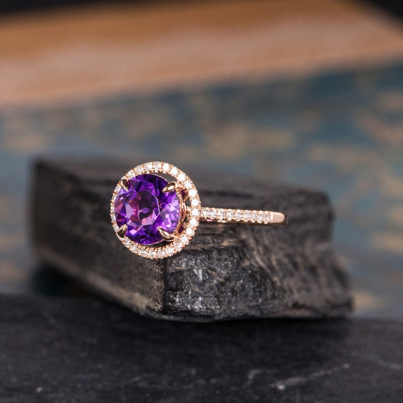 Amethyst Halo Ring