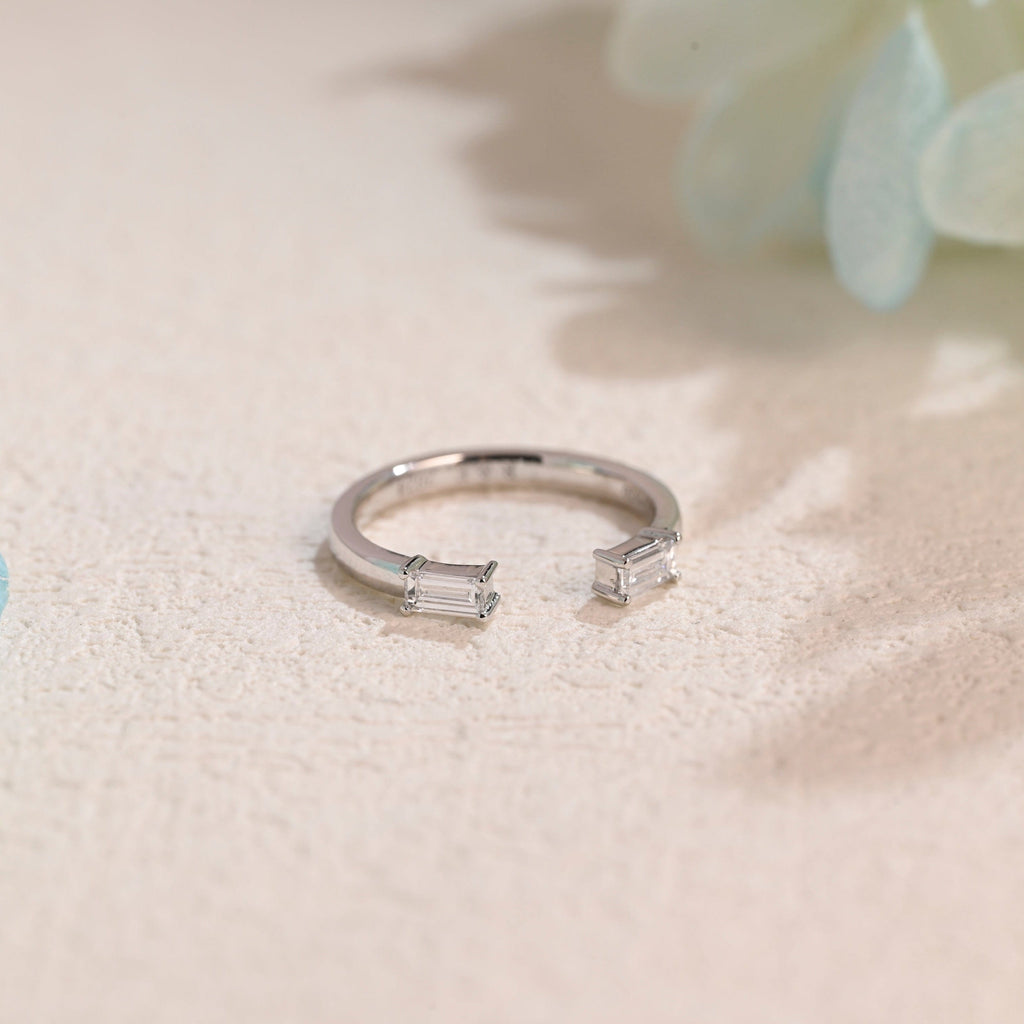 Baguette Cut Moissanite Wedding Band Open Ring