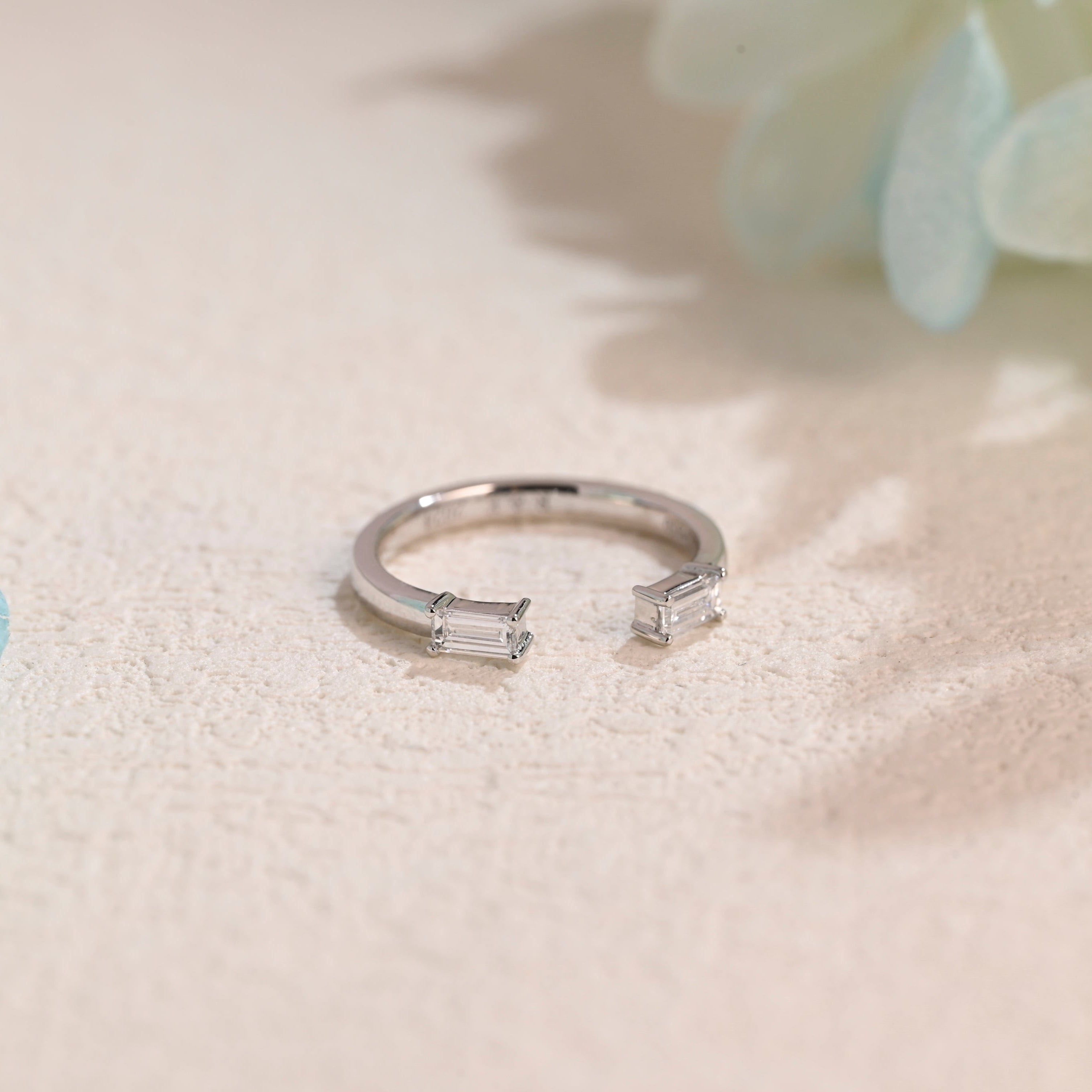 Baguette Cut Moissanite Wedding Band Open Ring