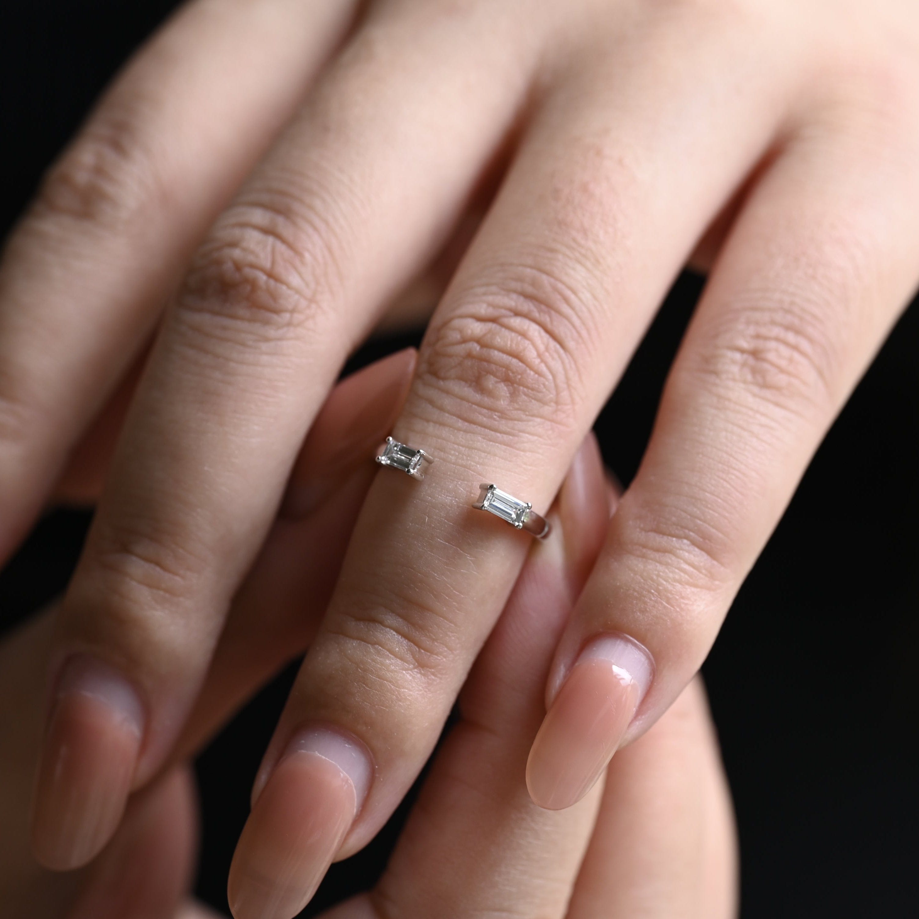 Baguette Cut Moissanite Wedding Band Open Ring