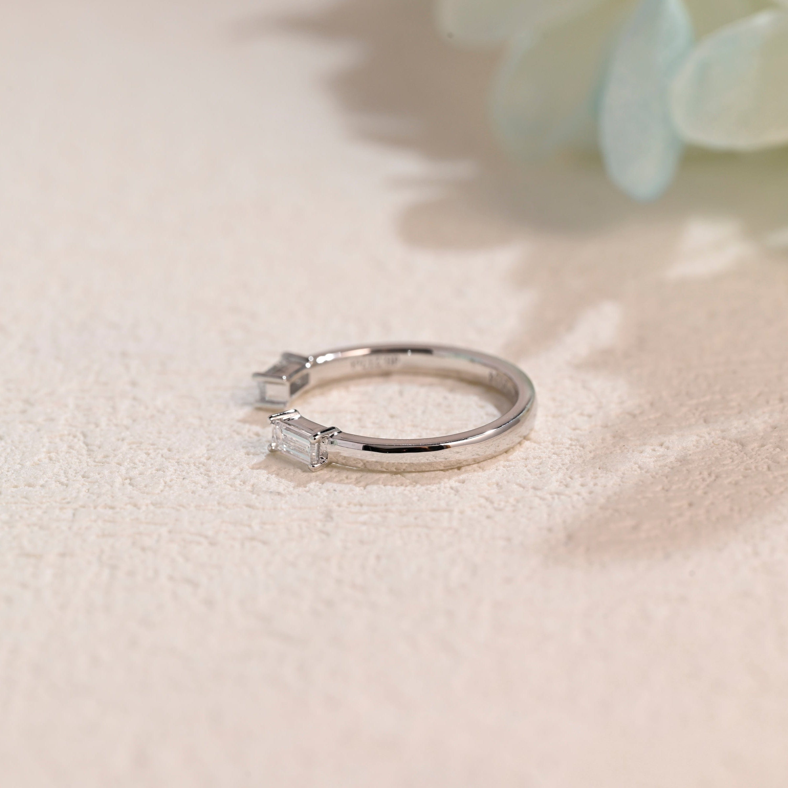 Baguette Cut Moissanite Wedding Band Open Ring