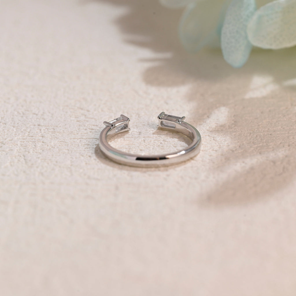 Baguette Cut Moissanite Wedding Band Open Ring