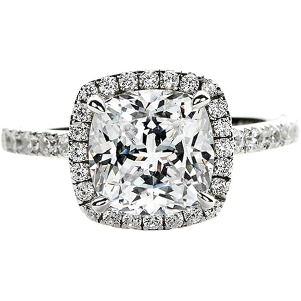 White Zircon Cushion Cut Halo