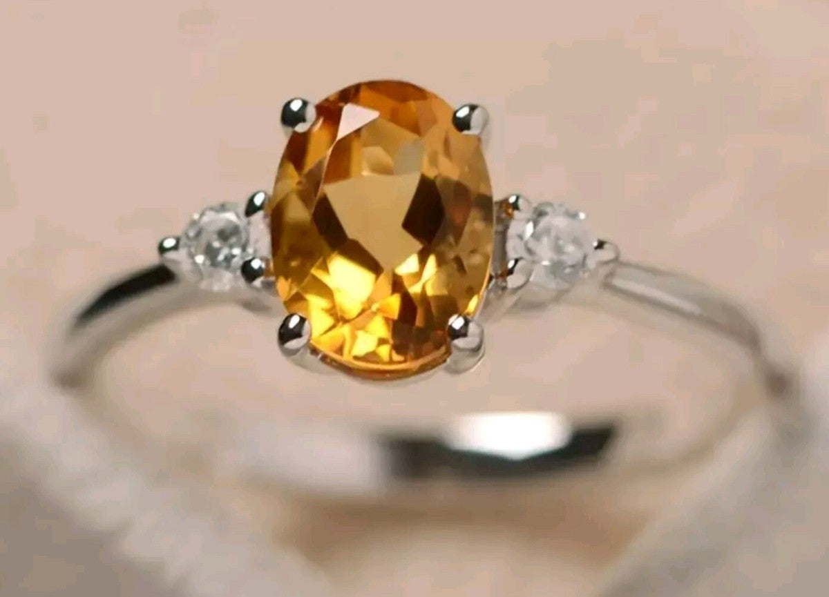 Oval Cut Yellow Citrine Ring