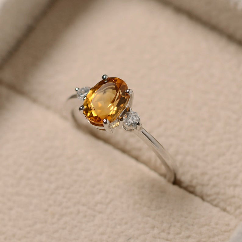 Oval Cut Yellow Citrine Ring