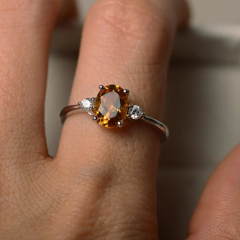 Oval Cut Yellow Citrine Ring