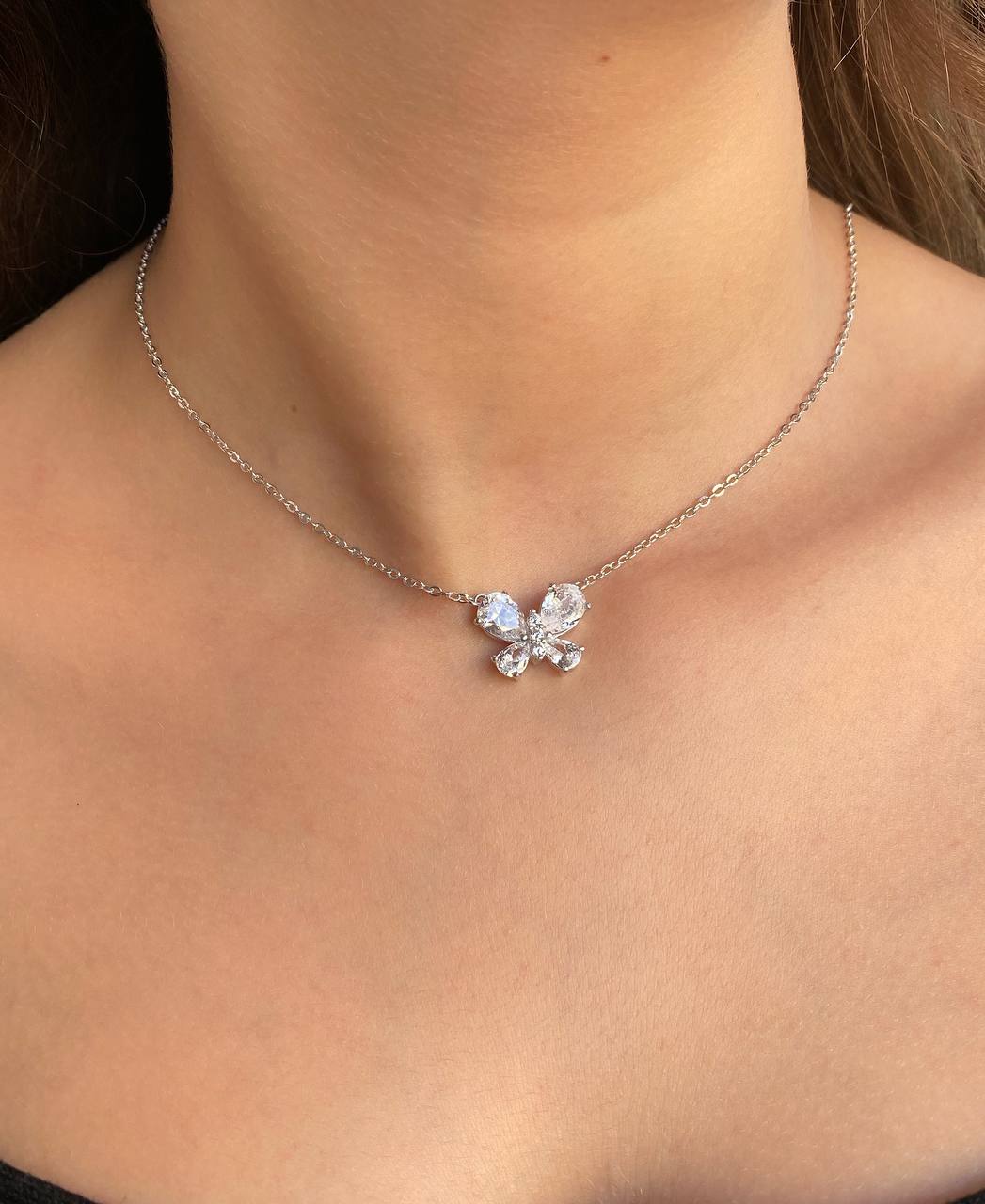 WHITE ZIRCON BUTTERFLY NECKLACE