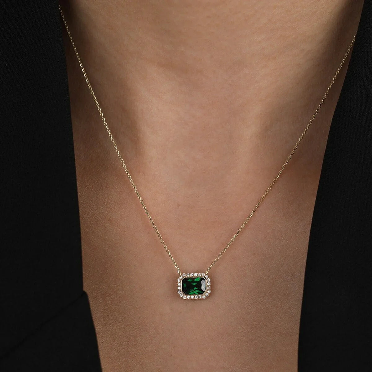 Emerald Stone Necklace Gold Plated