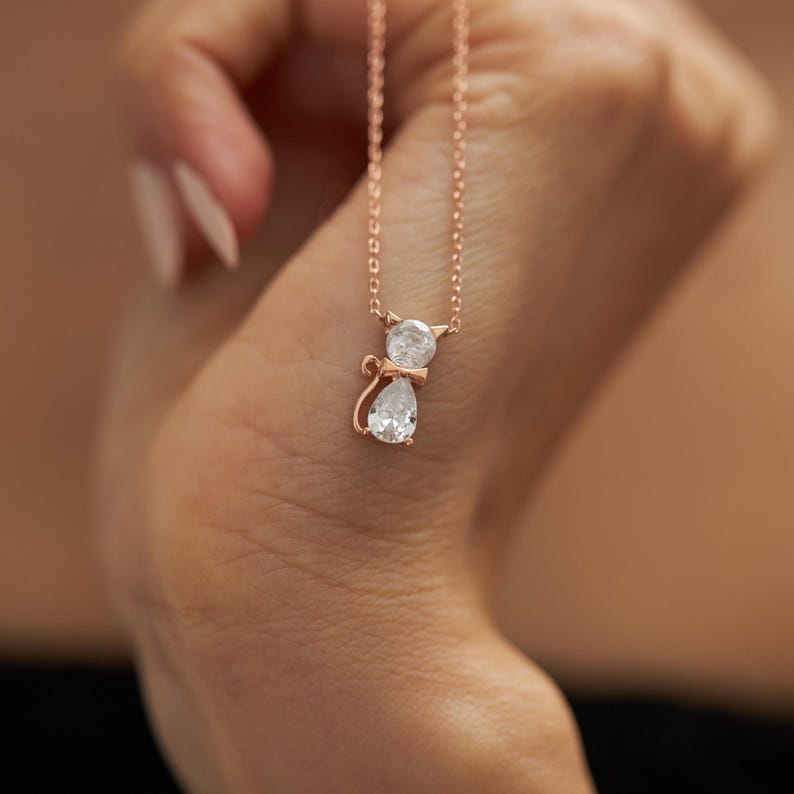 White Zircon Cat Necklace