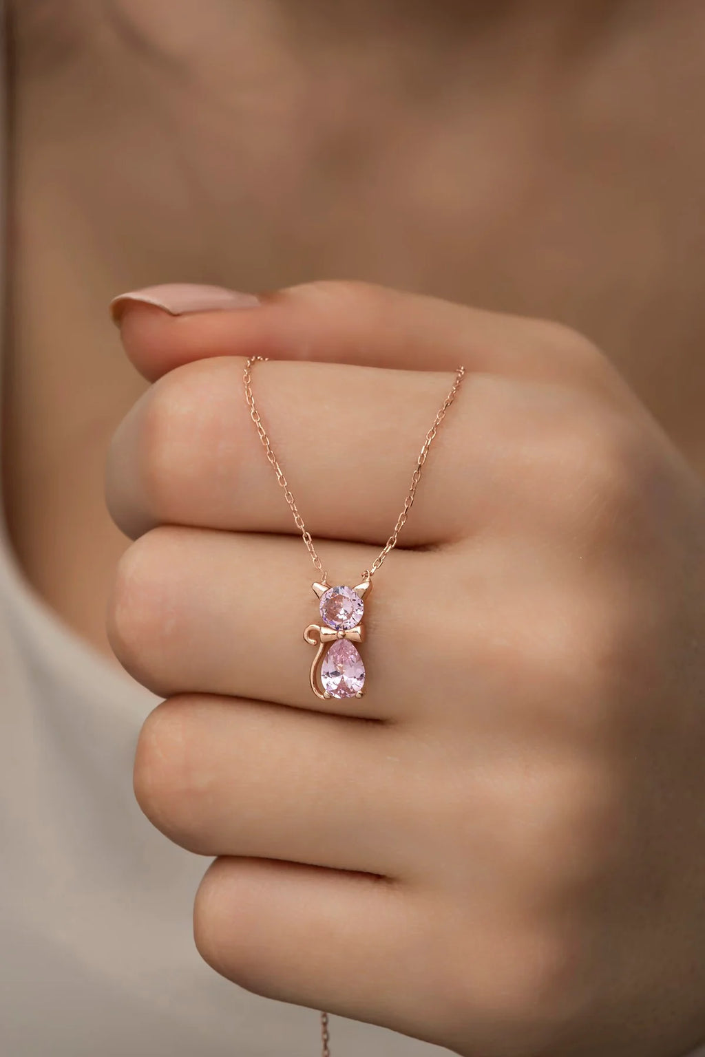 Pink Zircon Cat Necklace