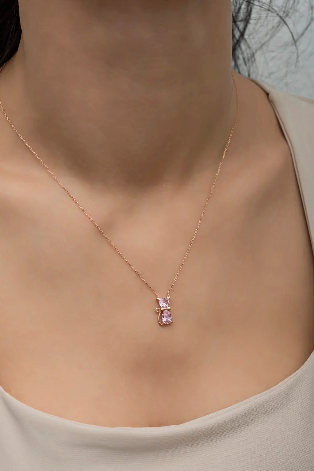 Pink Zircon Cat Necklace