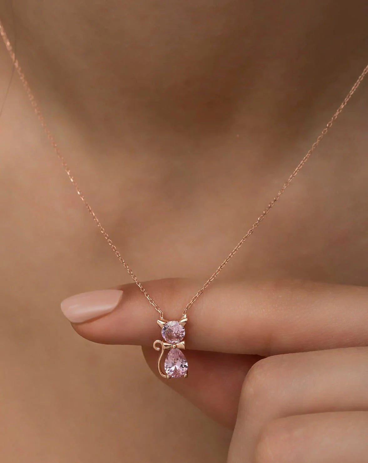 Pink Zircon Cat Necklace