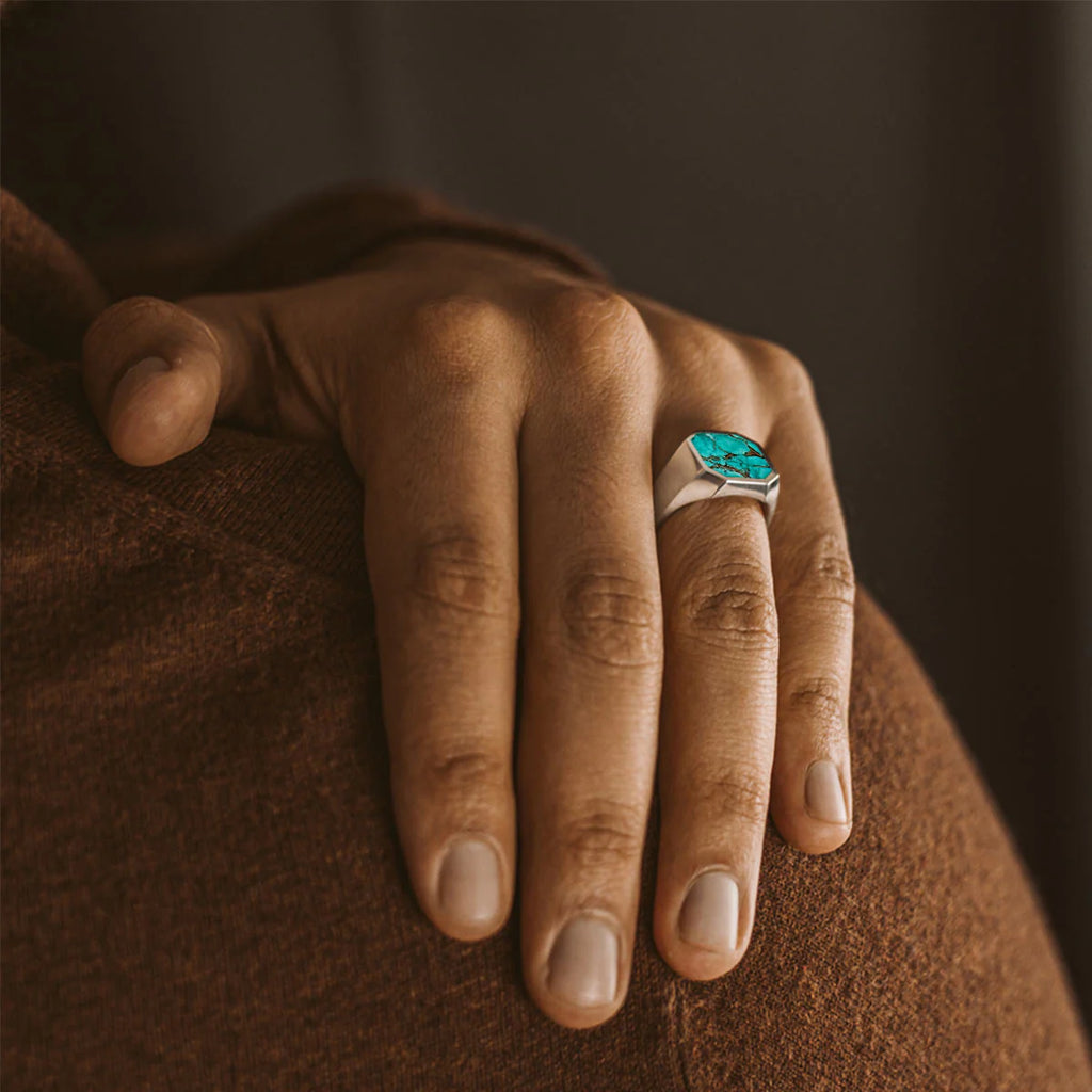 Blue Turquoise Stone Octagon Ring