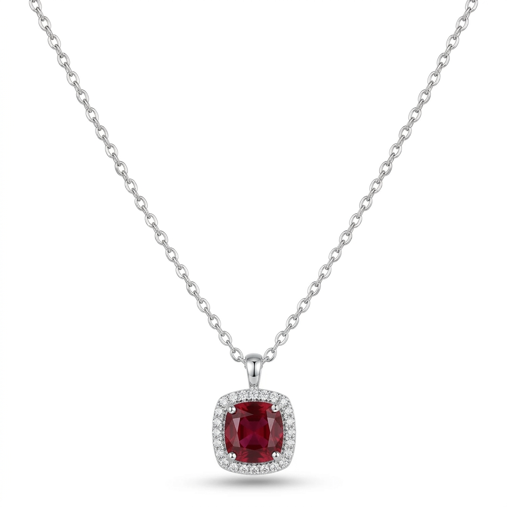 Ruby Glow Silver Necklace