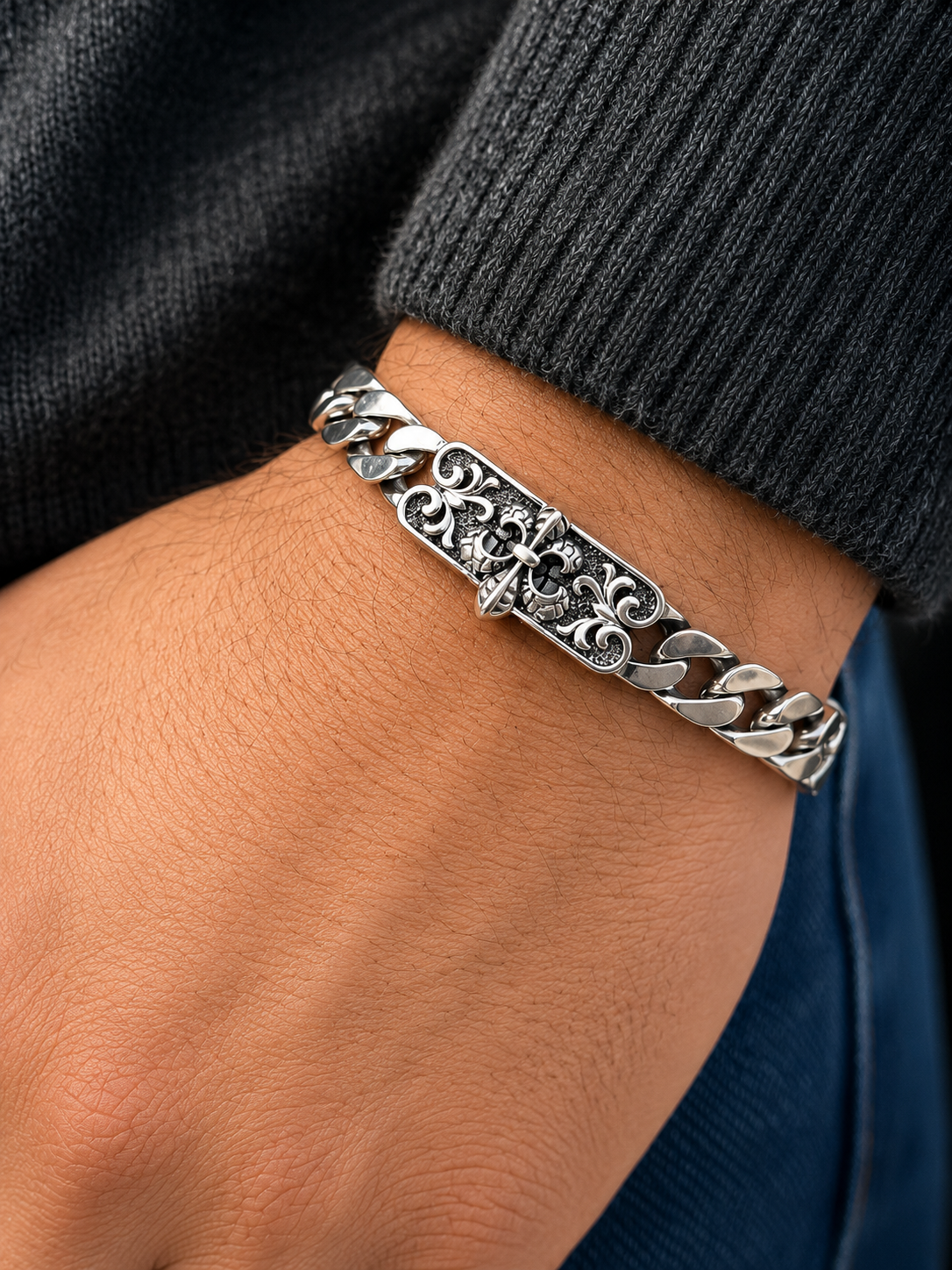 Royal Cross  Eye Bracelet in Sterling Silver 925s