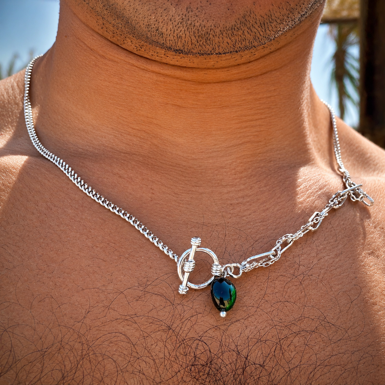 Green Tiger Eye Necklace - Sterling Silver 925s (55cm)