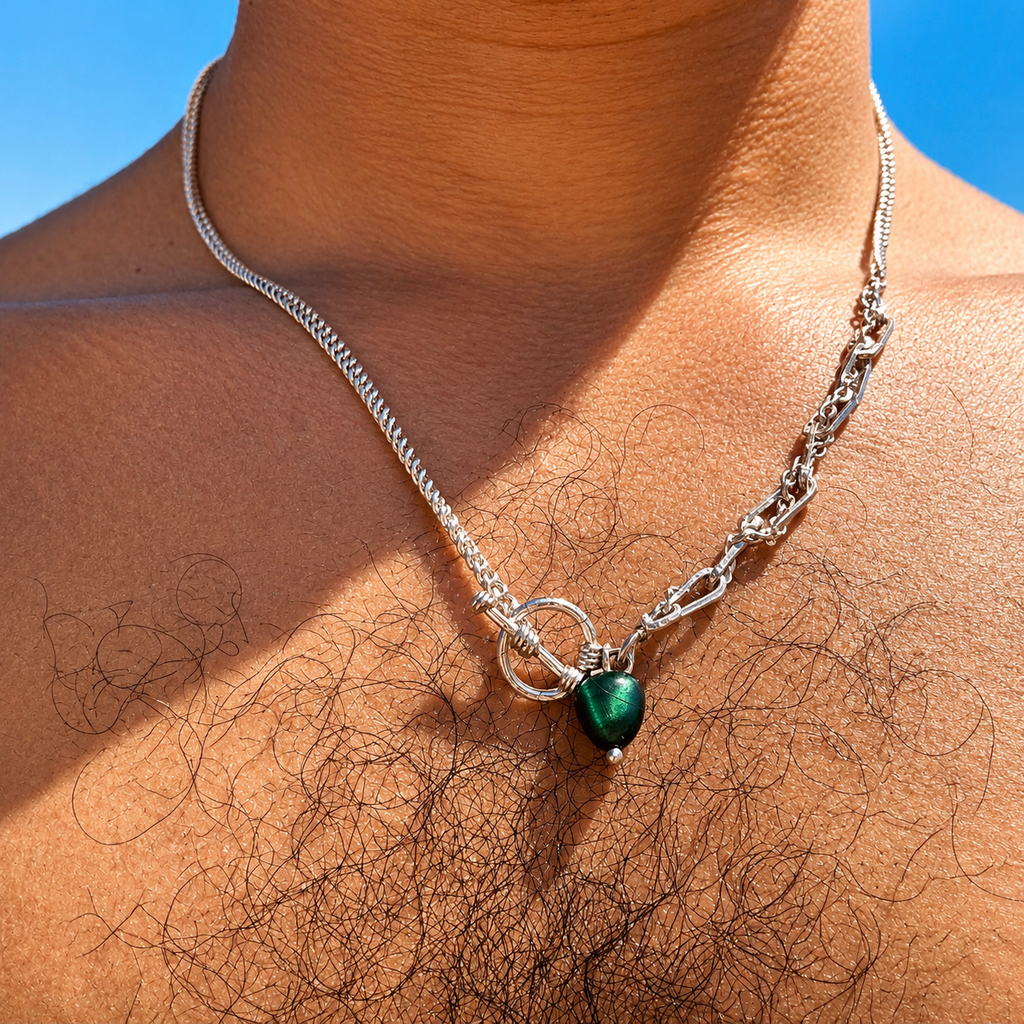 Green Tiger Eye Necklace - Sterling Silver 925s (55cm)