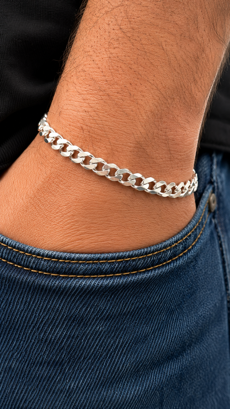 Cut Grommet Bracelet for Men's Sterling Silver 925s(20cm)
