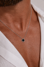 Midnight Clover Necklace -Pure Sterling Silver 925s-(55cm)