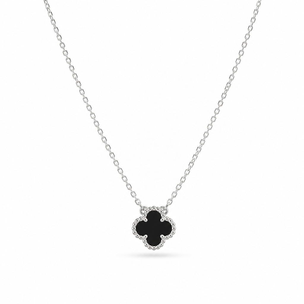 Midnight Clover Necklace -Pure Sterling Silver 925s-(55cm)