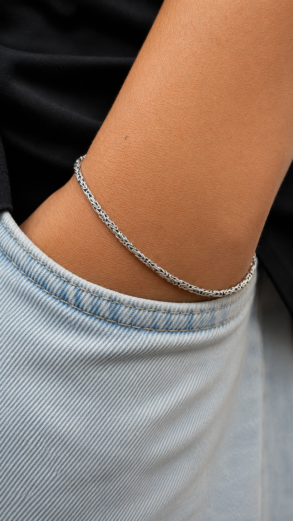 Slim King Bracelet -S925 Sterling Silver 20cm-2mm