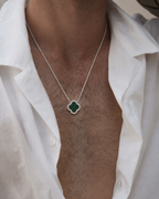 Green Malachite Clover Necklace -Pure Sterling Silver 925s-(55cm)