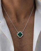 Green Malachite Clover Necklace -Pure Sterling Silver 925s-(55cm)