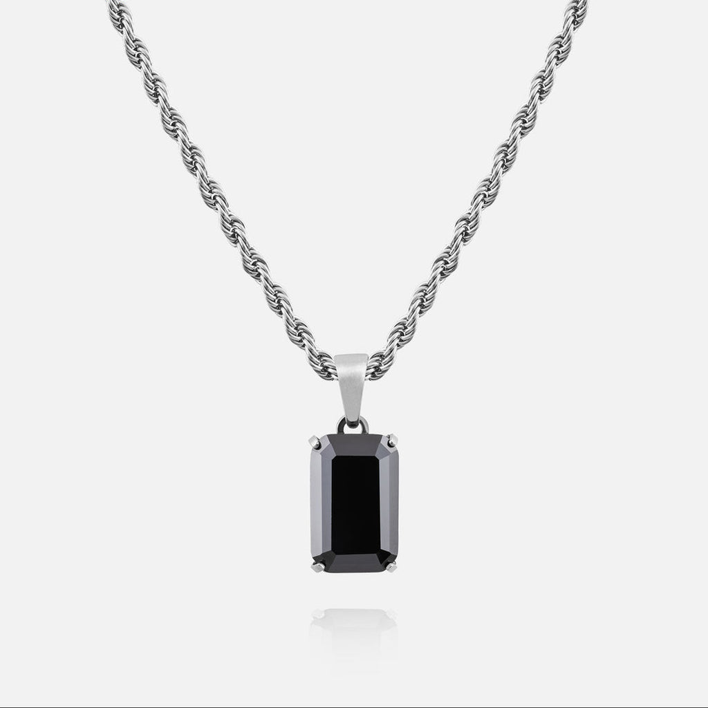 Black Onyx Necklace -Pure Sterling Silver 925s-(60cm)