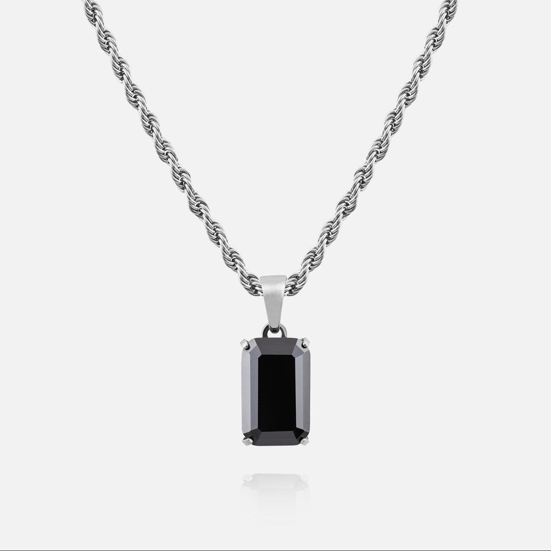 Black Onyx Necklace -Pure Sterling Silver 925s-(60cm)