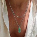 Green Aventurine Necklace -Pure Sterling Silver 925s-(60cm)