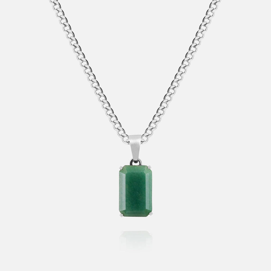 Green Aventurine Necklace -Pure Sterling Silver 925s-(60cm)