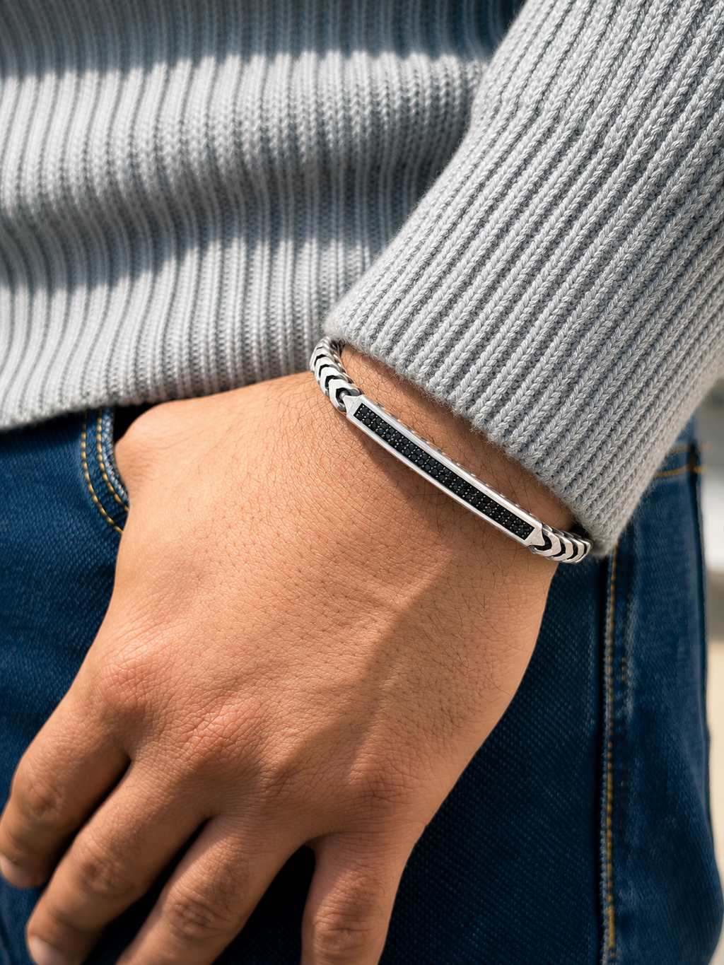 Onyx Rail Bracelet - S925 Sterling Silver