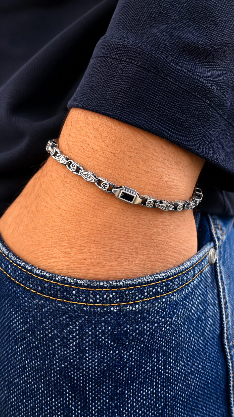 Obsidian Link Bracelet - S925 Sterling Silver