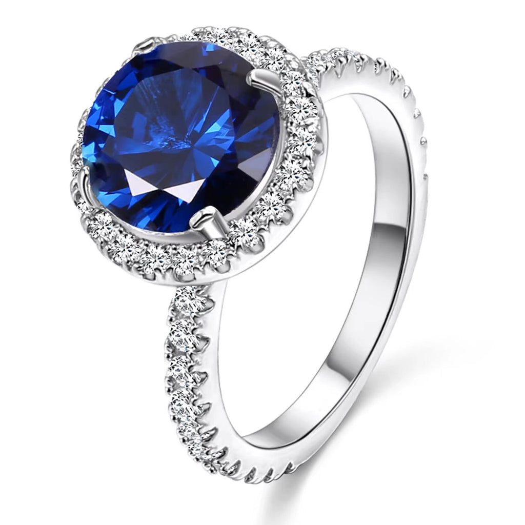 Blue Sapphire Halo Round Ring