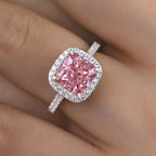 Louily Lovely Halo Radiant Cut Pink Stone Ring