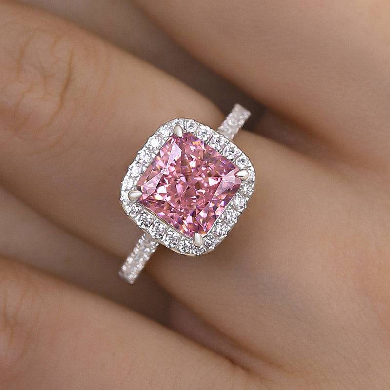 Louily Lovely Halo Radiant Cut Pink Stone Ring