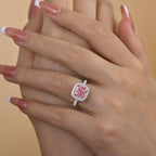Louily Lovely Halo Radiant Cut Pink Stone Ring