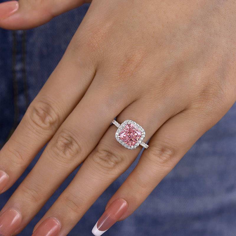 Louily Lovely Halo Radiant Cut Pink Stone Ring