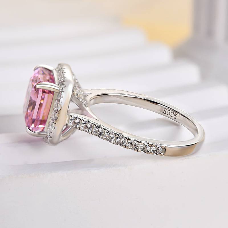 Louily Lovely Halo Radiant Cut Pink Stone Ring