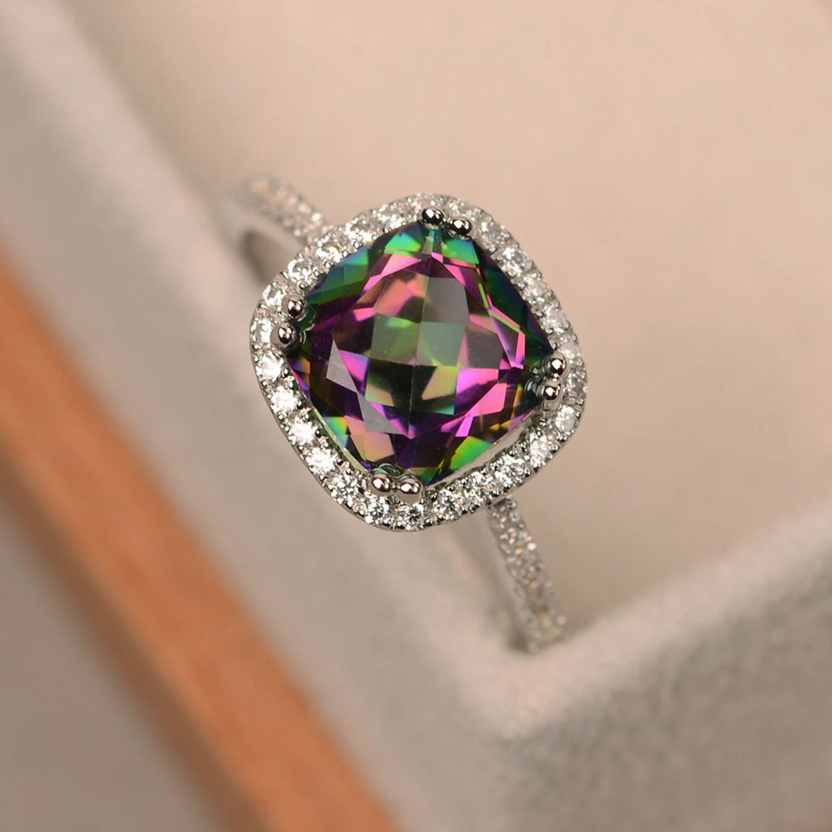 Cushion Cut Mystic Topaz Ring