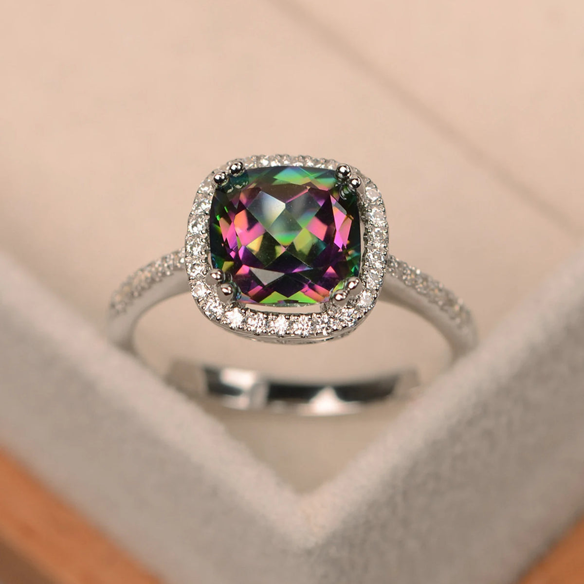 Cushion Cut Mystic Topaz Ring