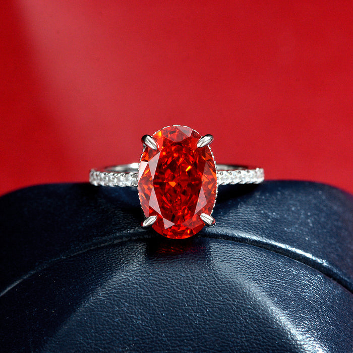 Red Oval Halo Ring