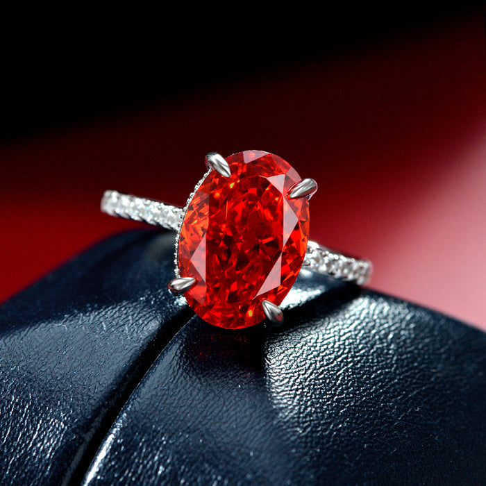 Red Oval Halo Ring