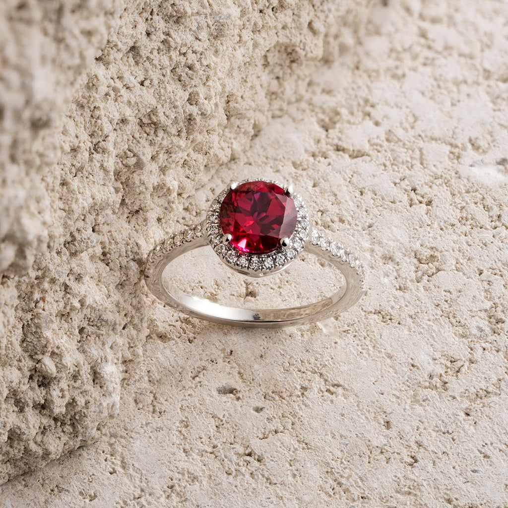 Ruby Halo Round Ring