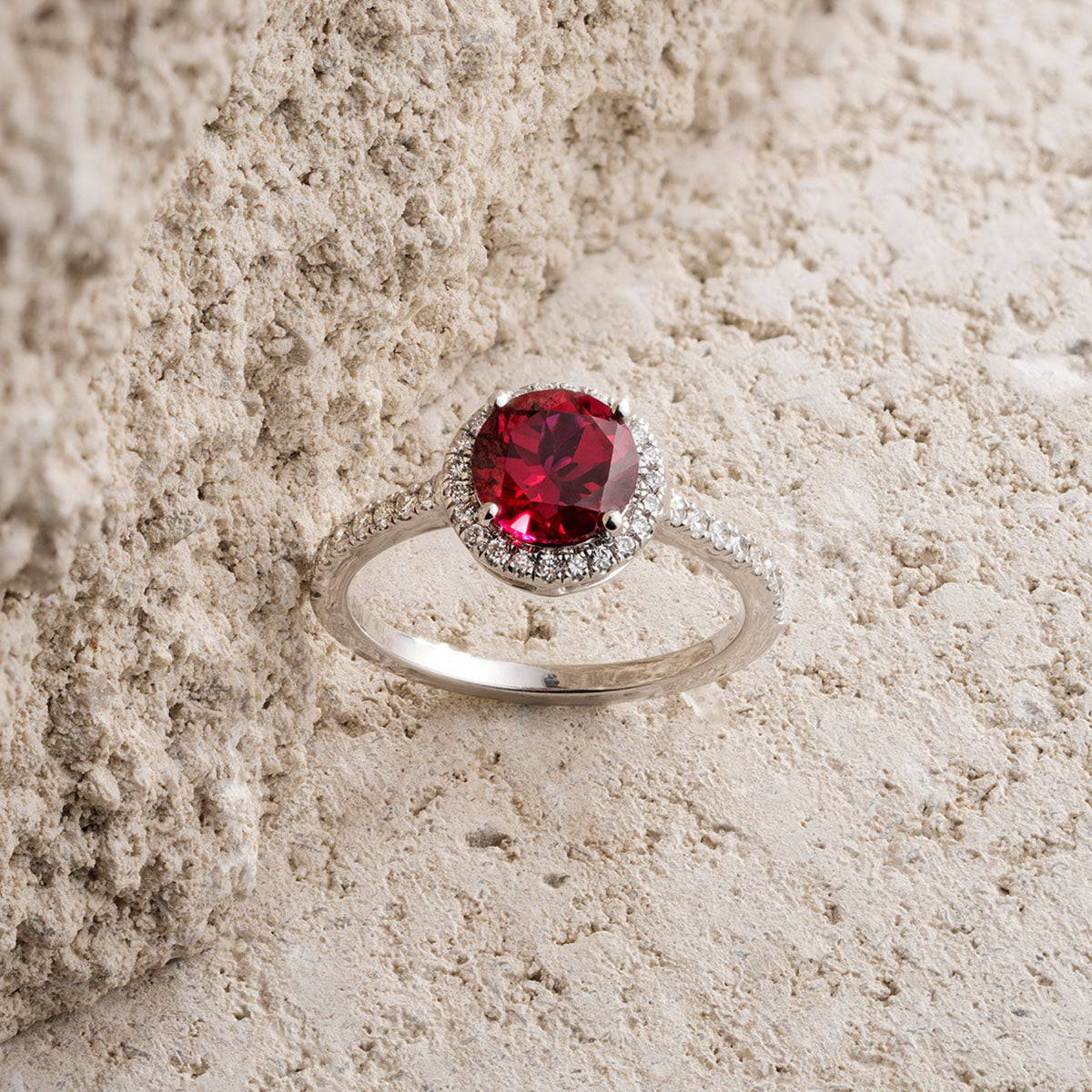 Ruby Halo Round Ring