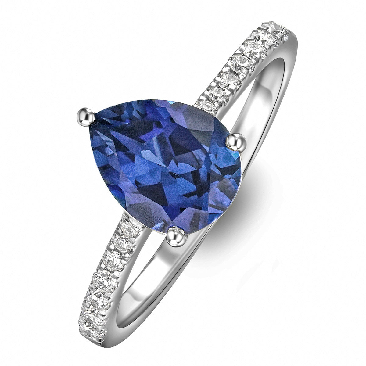 Blue Sapphire Pear Cut Ring in Silver