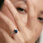 Blue Sapphire Pear Cut Ring in Silver